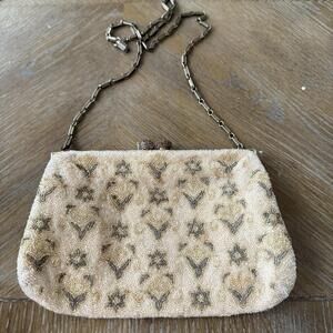 Vintage Beaded Handbag Kiss Lock Made In France Staining Inside